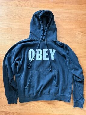 Obey Men’s Black Pullover Hoodie with White Logo
